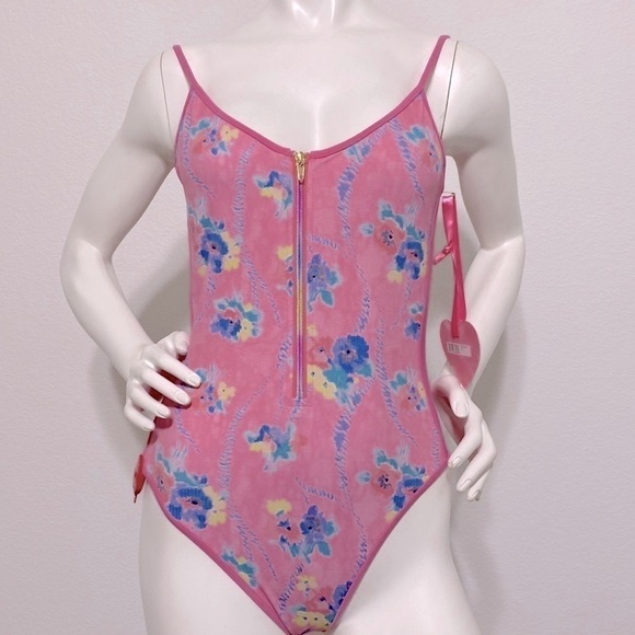 LoveShackFancy x Beach Riot Cheryl Hints Of Hibiscus Floral Zip Swimsuit M - Picture 6 of 12